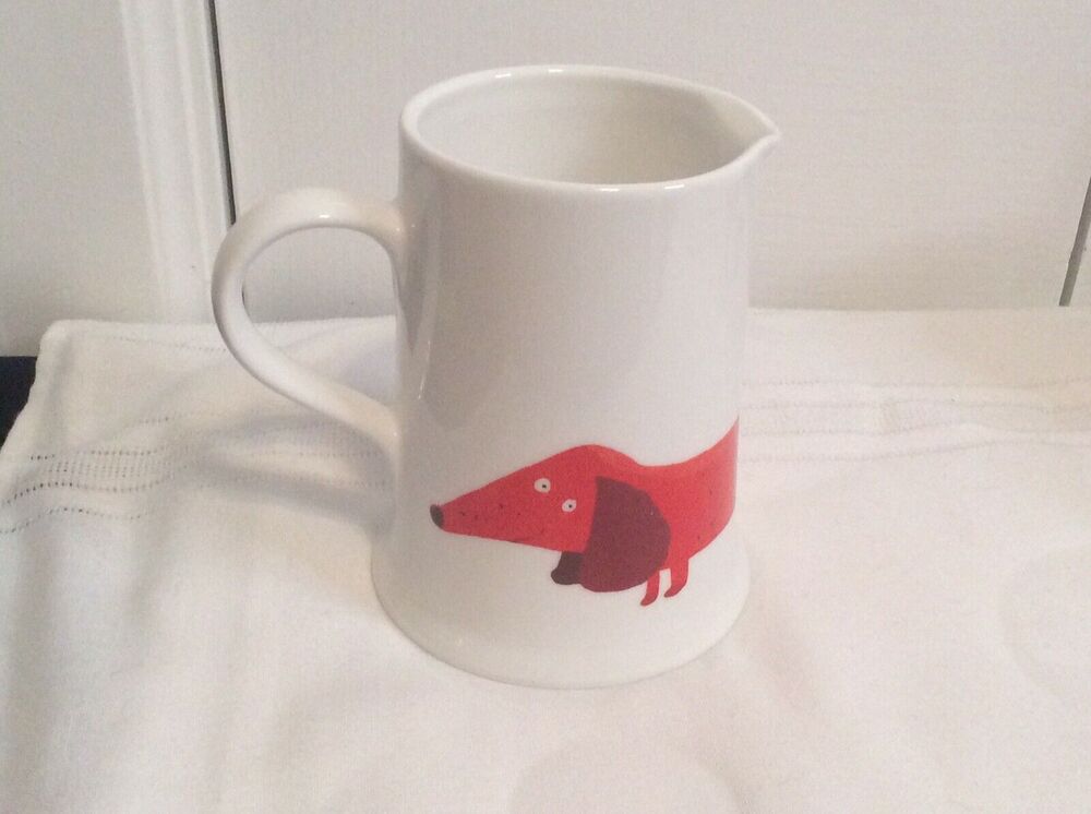 NEW FENELLA SMITH ORANGE DACHSHUND CERAMIC CREAMER SYRUP PITCHER